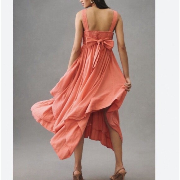 Anthropologie Pilcro Asymmetrical Babydoll Dress In Coral Fizz Parasail Medium - Picture 2 of 13